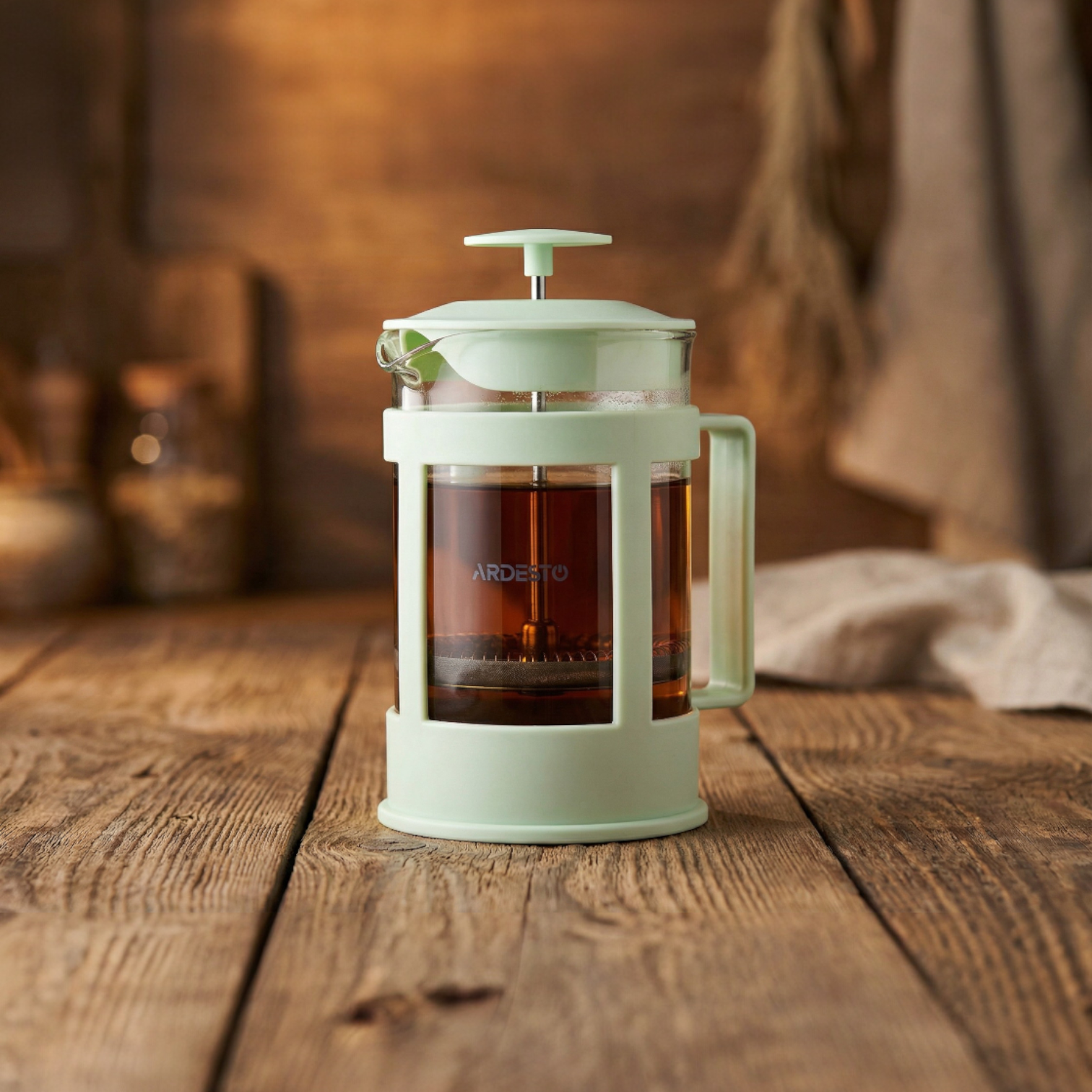 Френч-пресс для кофе и чая Ardesto Fresh из боросиликатного стекла и фильтром из нержавеющей стали 800 мл Прозрачный/Светло-зеленый (AR1008LGB)