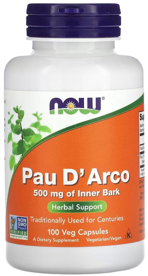 Добавка натуральная Кора муравьиного дерева Пау Дарко Now Foods Pau D'Arco 500 мг 100 капсул