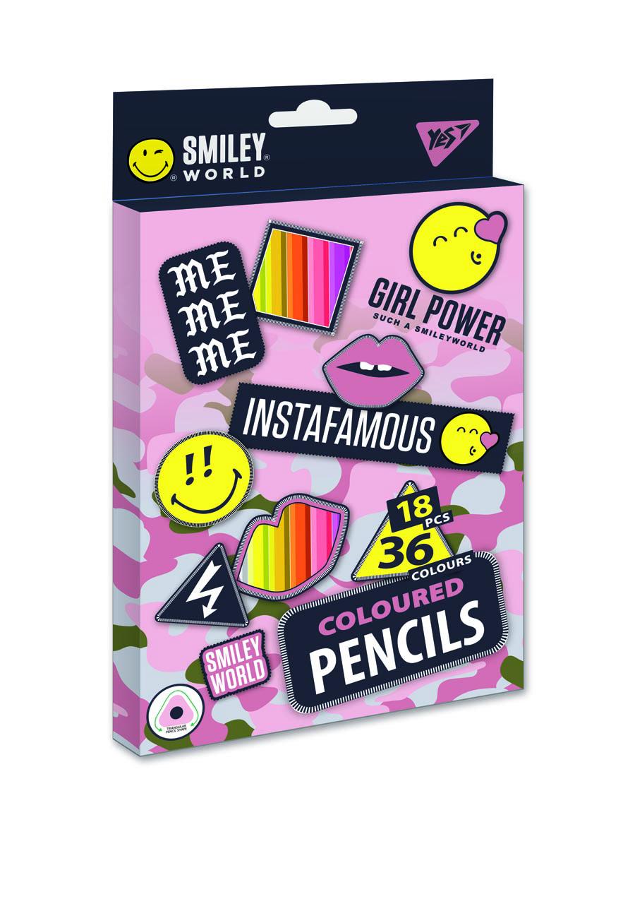 Карандаши цветные YES Smiley World для девочек 18 шт. 36 цветов