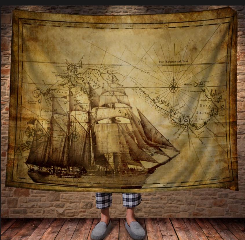 Плед с 3D принтом Ретро карта и Черная жемчужина 150x200 см (epi_0331) Плед с 3D принтом Ретро карта и Черная жемчужина 150x200 см (epi_0331)