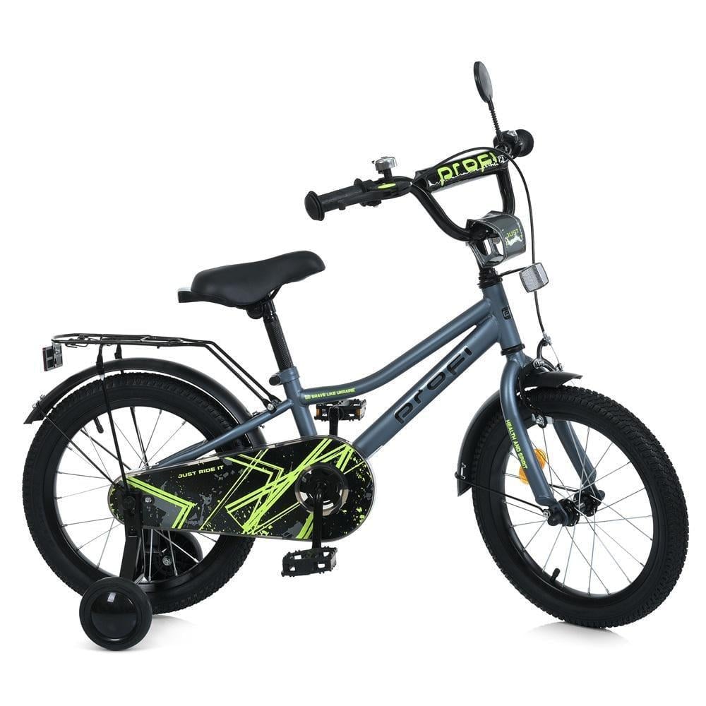 Дитячий велосипед PROF1 Prime 16" з багажником Графітовий - фото 1 Дитячий велосипед PROF1 Prime 16" з багажником Графітовий - фото 1