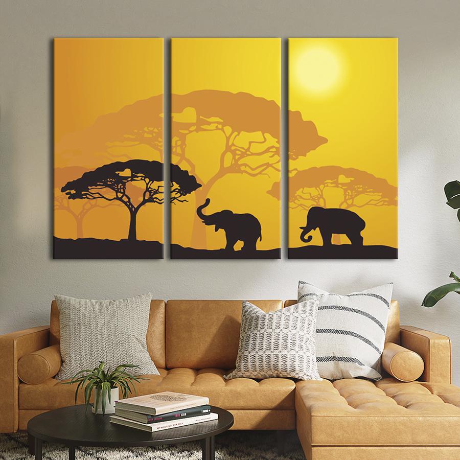 Модульная картина на холсте Триптих Силуэты слонов 156x100 см (134-31)