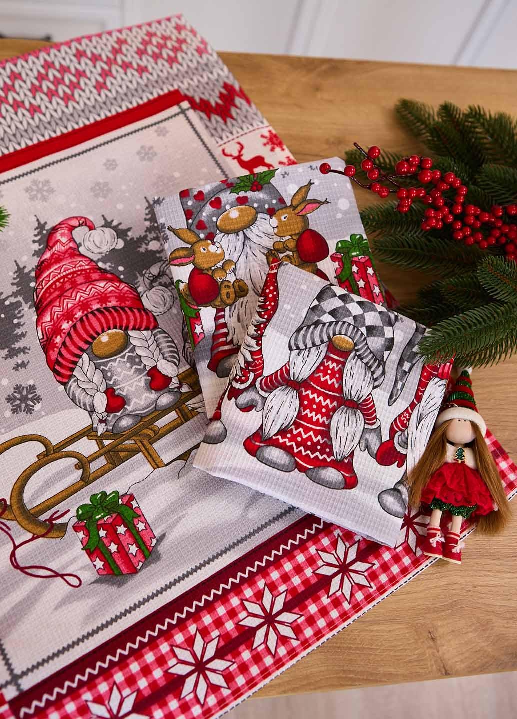 Набір вафельних рушників новорічний Гноми 60х47 см 3 шт. - фото 3 Набір вафельних рушників новорічний Гноми 60х47 см 3 шт. - фото 3