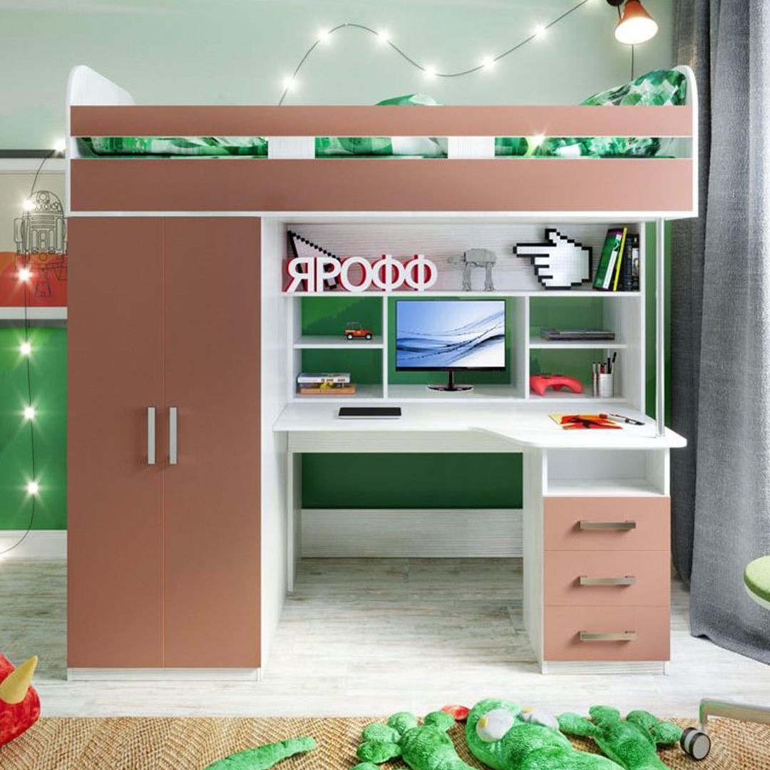 Ліжко-горище DS-Araks 3 з робочою зоною та шафою Design Service Дуб сонома з коричневим
