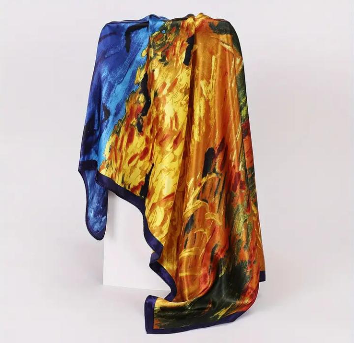 Хустка жіноча з художнім принтом Пшеничне поле з круками 90х90 см (00118) - фото 2 Хустка жіноча з художнім принтом Пшеничне поле з круками 90х90 см (00118) - фото 2