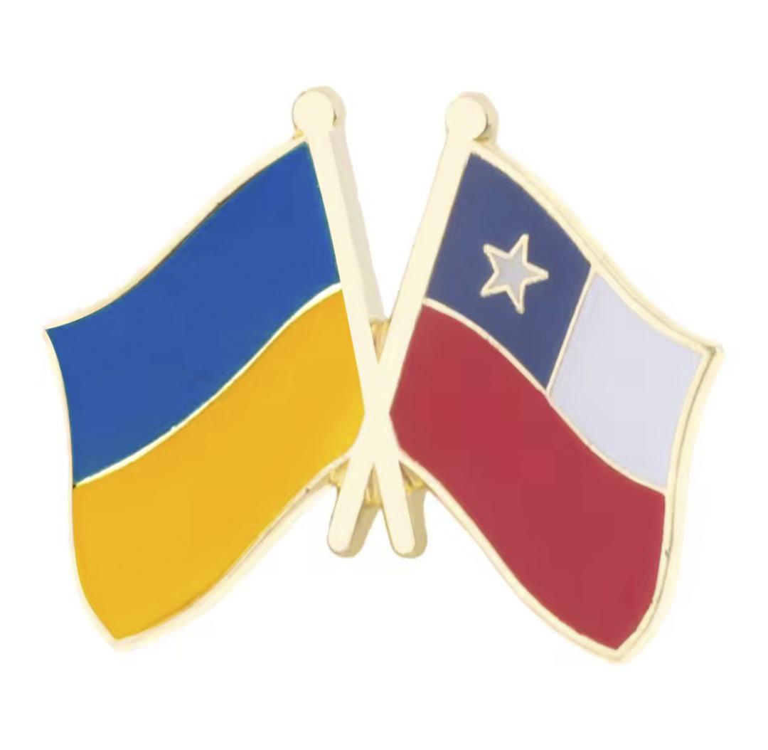 Значок-пін подвійний з прапорами України та Чилі (00350)