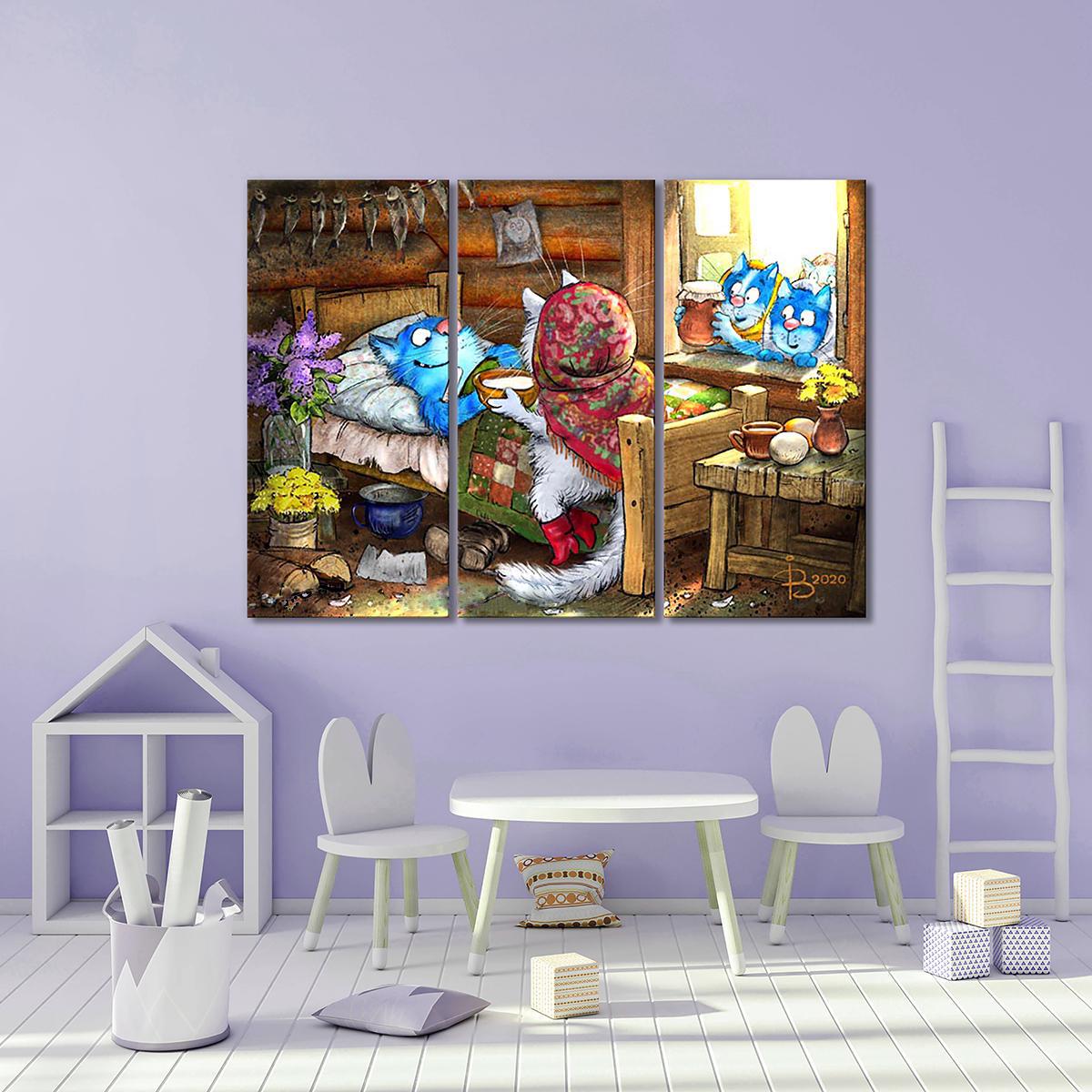 Модульная картина Уход за больным 3 модуля общий размер 90x135 см (_rinaz_20201633028)