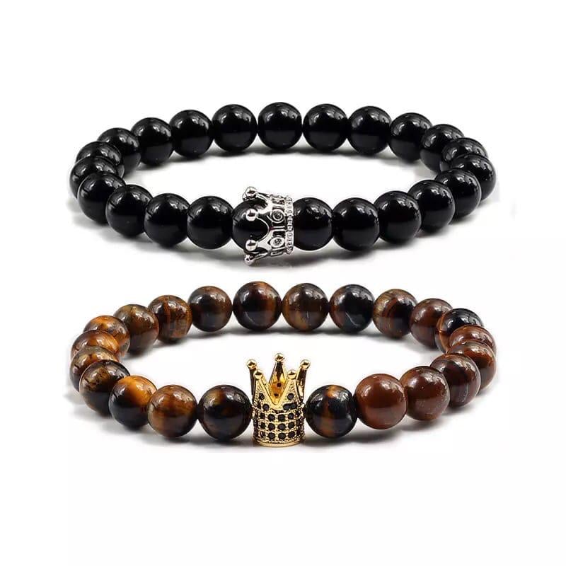 Браслети парні з агату та тигрового ока з коронами р. 15 (70043)