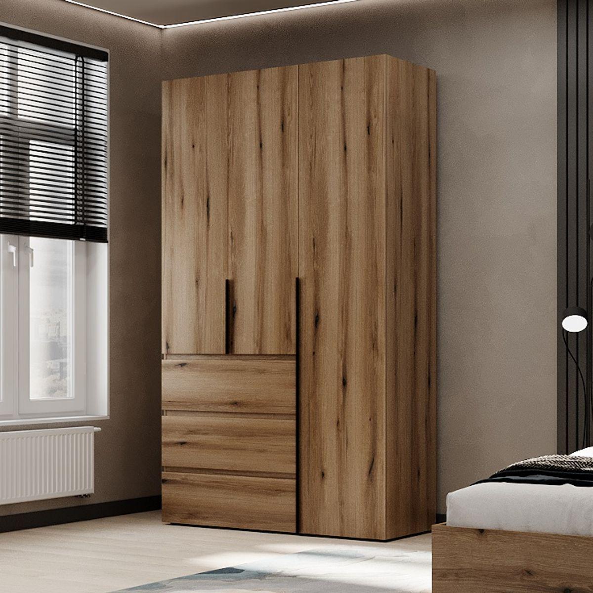 Шкаф распашный AiH Light №2 3-дверный с полками/ящиками и штангой для одежды 120х220х50 см Дуб Евок (LTK0210000000)