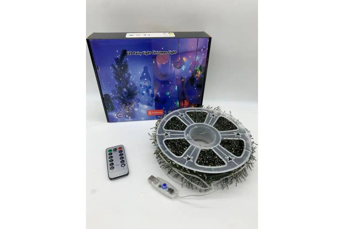 Гирлянда Роса на катушке от USB и сети 220 В 600LED IP44 влагозащищена с пультом 8 режимов разноцветное свечение 20 м