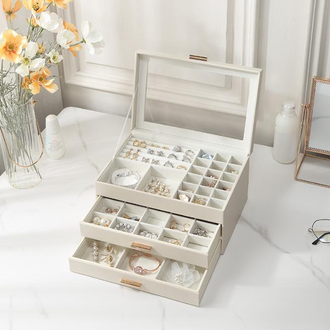 Шкатулка для украшений с крышкой многоуровневая 27х13х18 см Белый/Прозрачный (ШДД-29-2) - фото 2