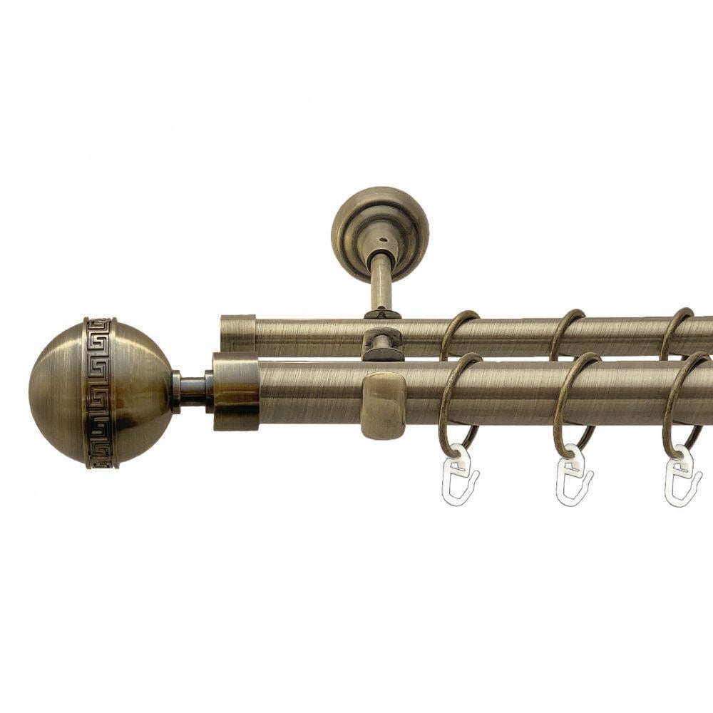 Карниз металлический Orvit Таврика двухрядный открытый/гладкая труба/кольцо металлическое Антик 25/16 мм 200 см (00-00010239)