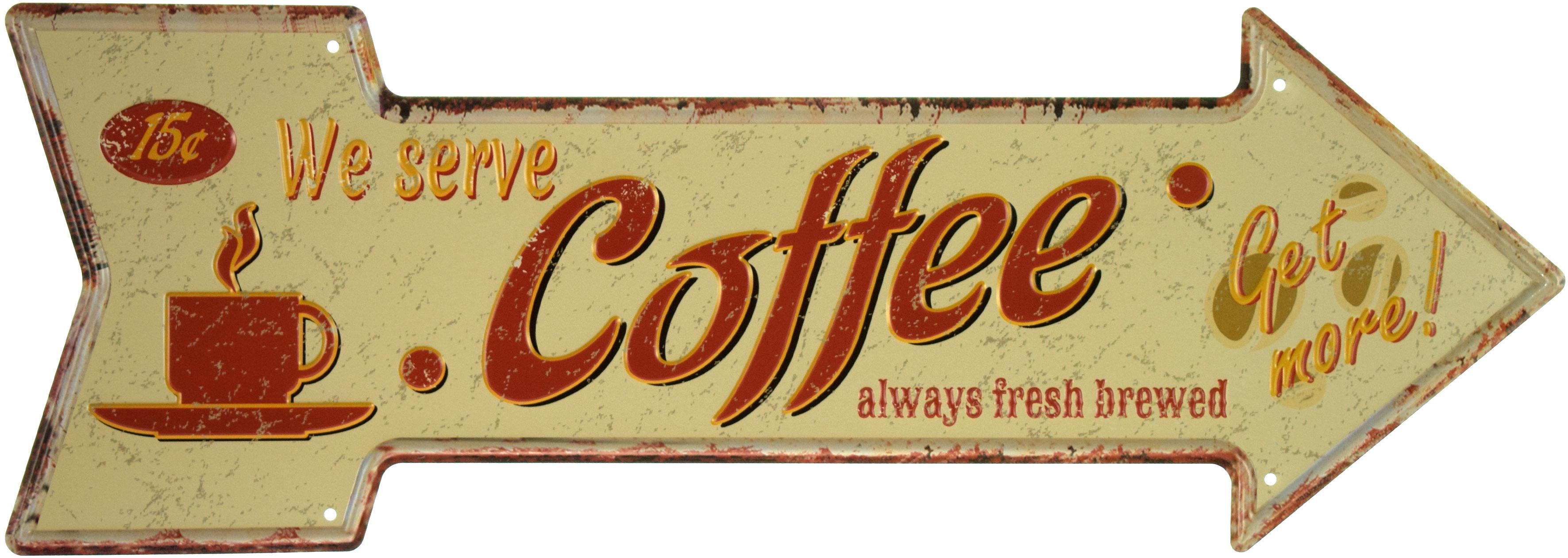 Табличка металлическая Мы Подаем Кофе Всегда Свежесваренным/We Serve Coffee Always Fresh Brewed 16x45 см