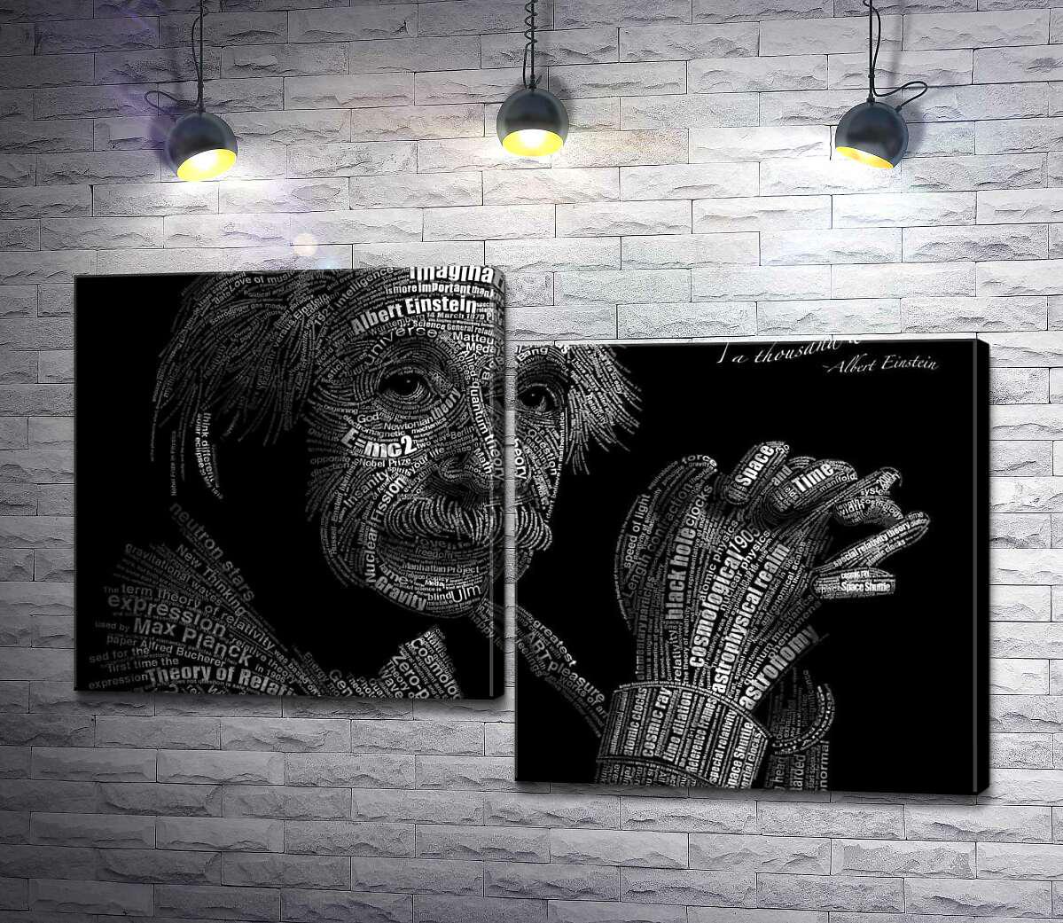 Модульная картина ArtPoster Портрет Альберта Эйнштейна (Albert Einstein) из сотни научных терминов 100x64 см Модуль №5 (000841)