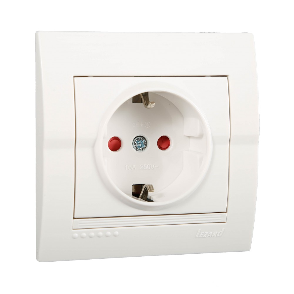 Розетка Lezard Deriy 1-я с заземлением со шторками Белый