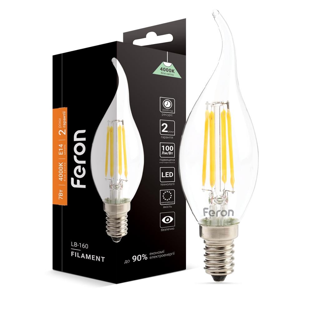 Светодиодная лампа Feron Filament LB-160 7 Вт E14 4000K свеча на ветру (15192)