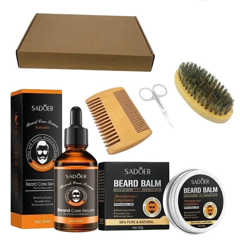Набор для ухода за бородой комплексный SADOER Масло Бальзам Щетка Расческа Ножницы Мешочек (28526098)