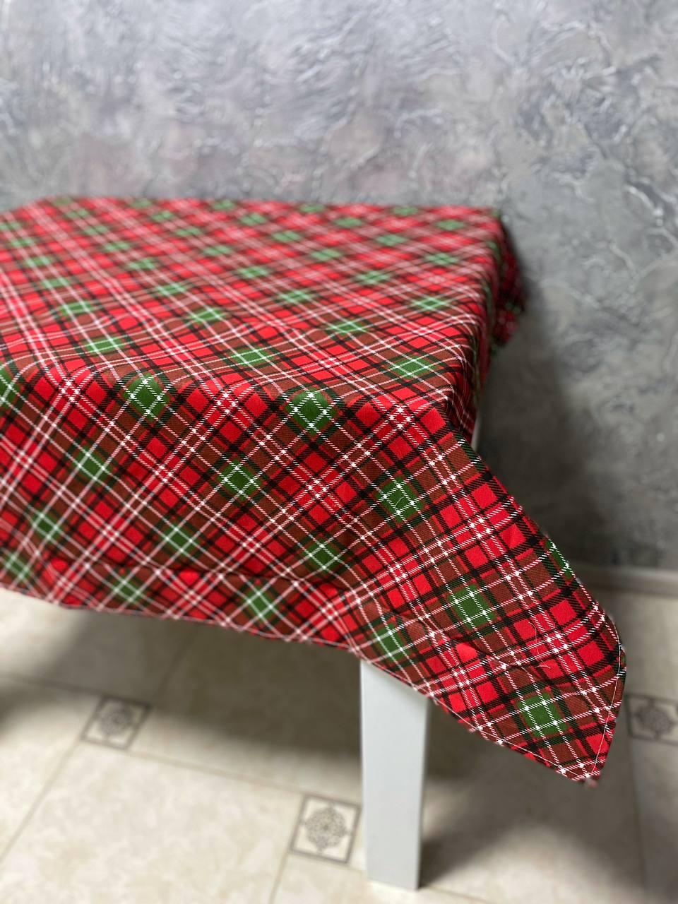 Скатертина новорічна Клітинка з тефлоновим покриттям бавовняна вологовідштовхувальна 110x140 см Червоний (12770173)