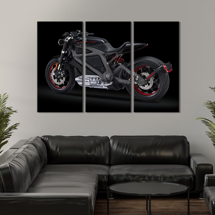 Картина на холсте триптих Грациозный мотоцикл Harley-Davidson 156x100 см (1328-31)