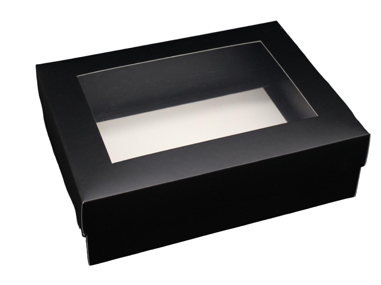 Коробка подарочная сборная с окошком на крышке 30х23х9 см Черный (OA-9)