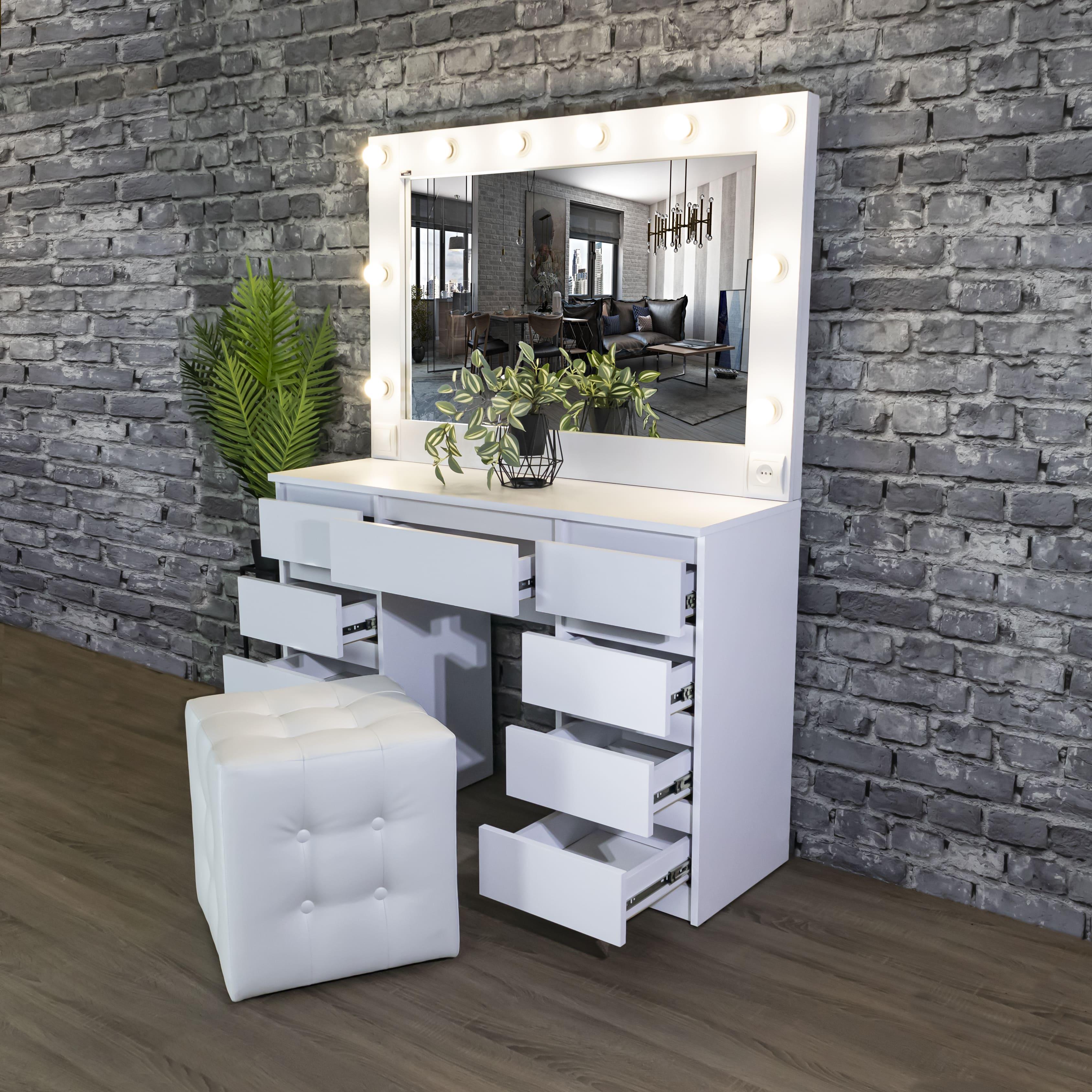 Стіл макіяжний з Led лампами та шухлядками 160х120х40 см Білий (04/3) - фото 2 Стіл макіяжний з Led лампами та шухлядками 160х120х40 см Білий (04/3) - фото 2
