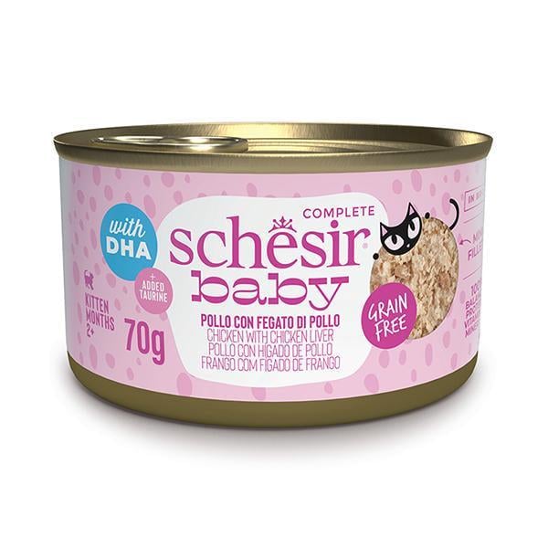 Корм вологий для кошенят Schesir Wet Baby Chicken With Chicken Liver курка з печінкою в бульйоні банка 70 г (111050)