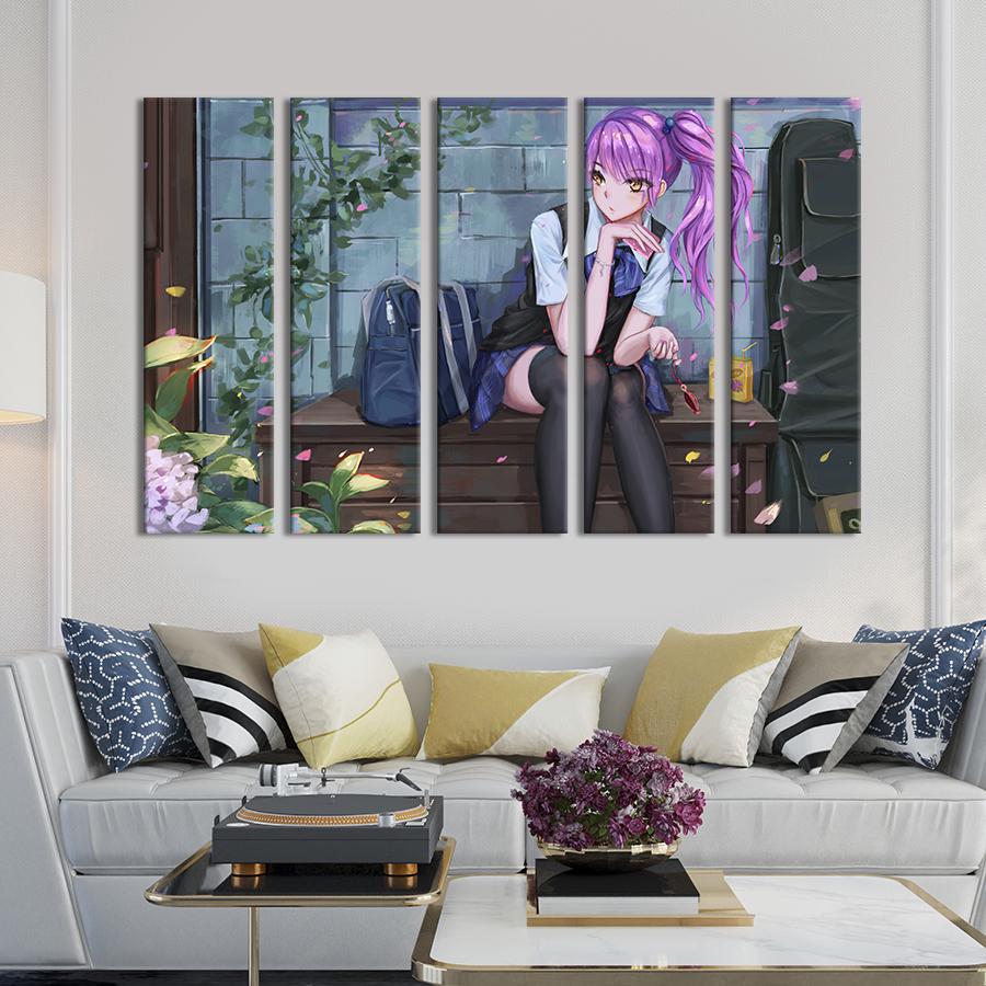 Картина на холсте Девушка с фиолетовыми волосами в стиле аниме 87x50 см (1466-51)
