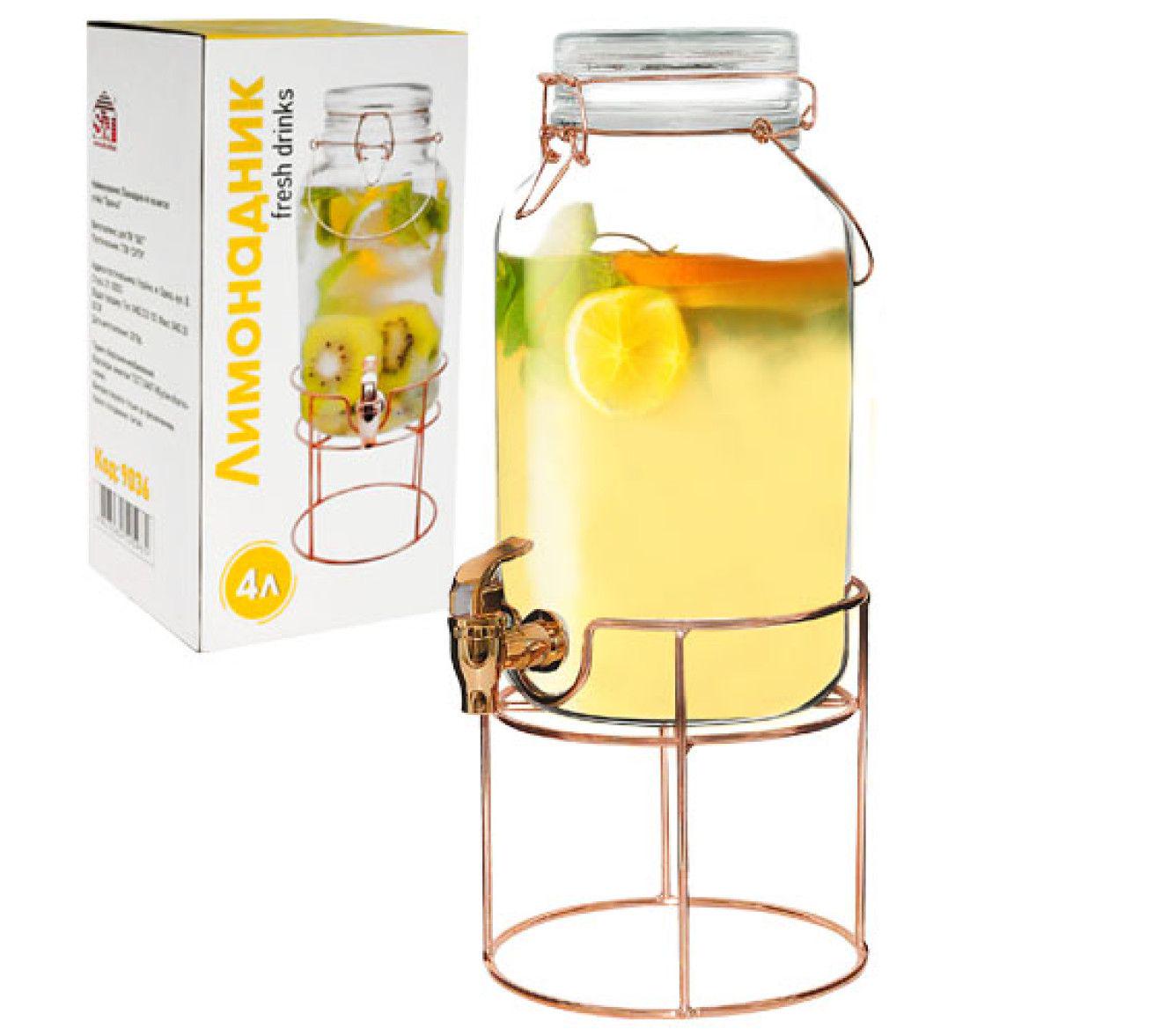 Графин с краном Oscar 9036 на металлической бронзовой стойке стеклянный 4 л (9036) - фото 2