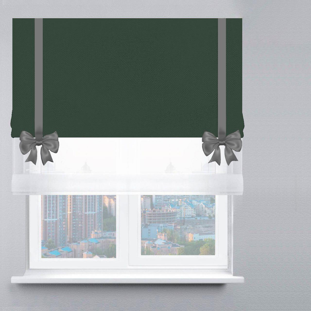 Римская штора день-ночь велюр с лентой и бантом 170х170 см Белый/Малахитовый