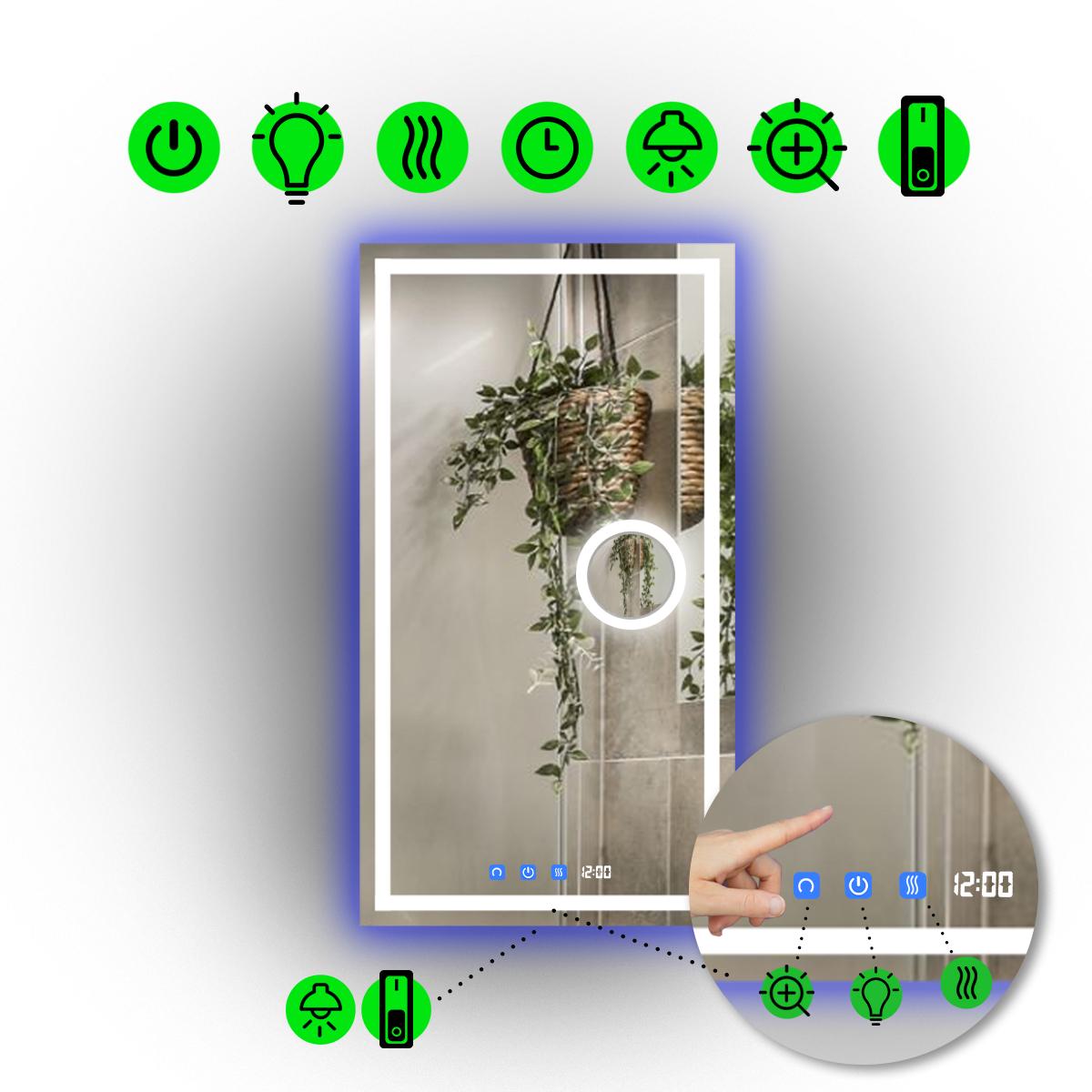 Зеркало с LED подсветкой Karnet с тремя сенсорами/часами и механическим включателем 60x80 см (Karnet/600x800/6191-15/26/1)