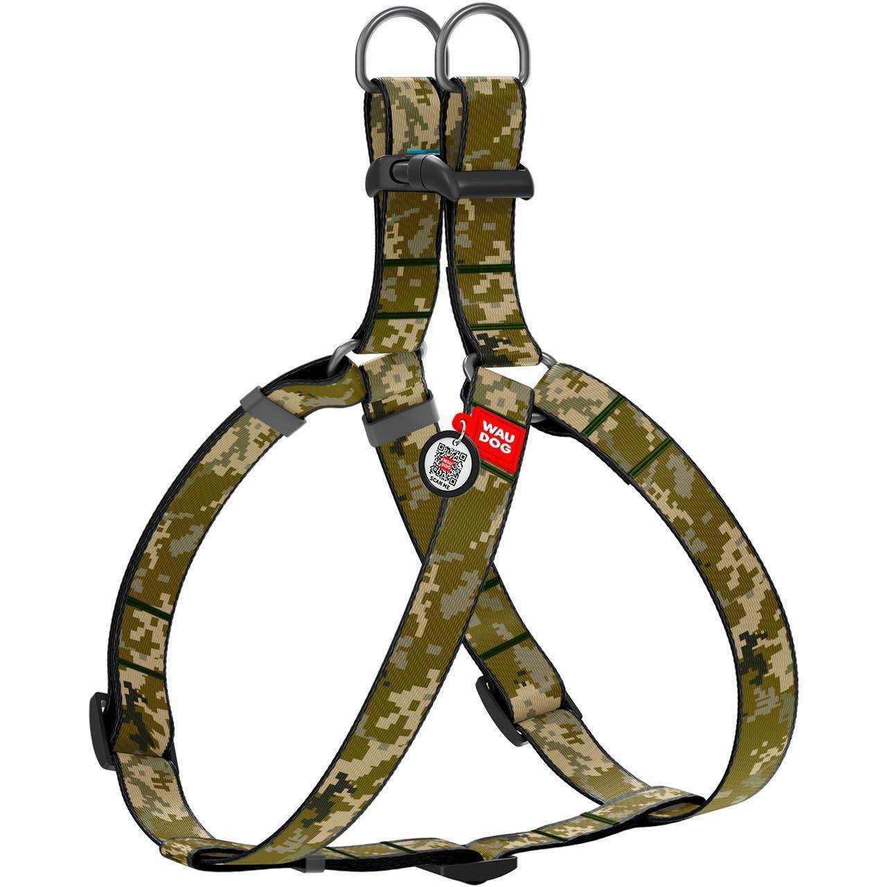 Шлей для собак Waudog Nylon с QR-паспортом пластиковый фастекс M 50- 75 см 20 мм Милитари (331-4026)