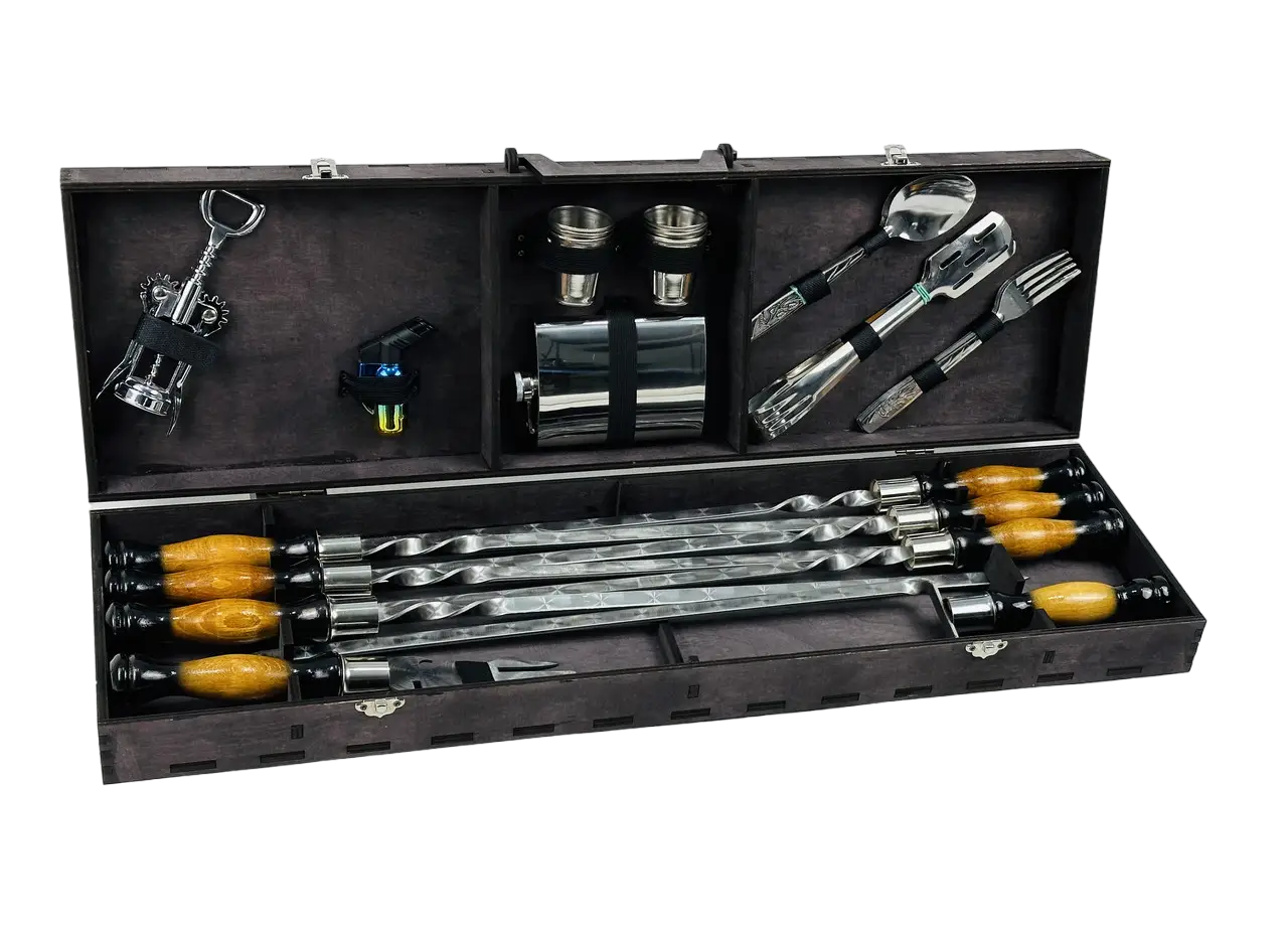 Набір шампурів у кейсі з фанери Вуд на 30 пр. з нержавіючої сталі (2-10-NB-3005) - фото 4 Набір шампурів у кейсі з фанери Вуд на 30 пр. з нержавіючої сталі (2-10-NB-3005) - фото 4