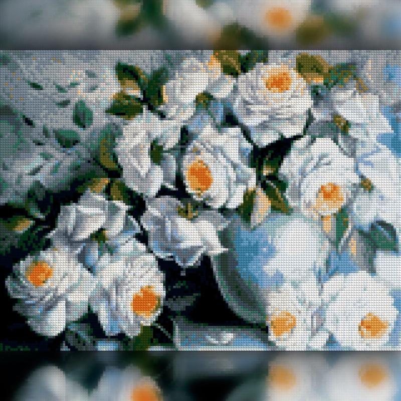 Алмазна мозаїка на підрамнику The Wortex Diamonds Білі Троянди 50x60 см (TWD10013XL+P)