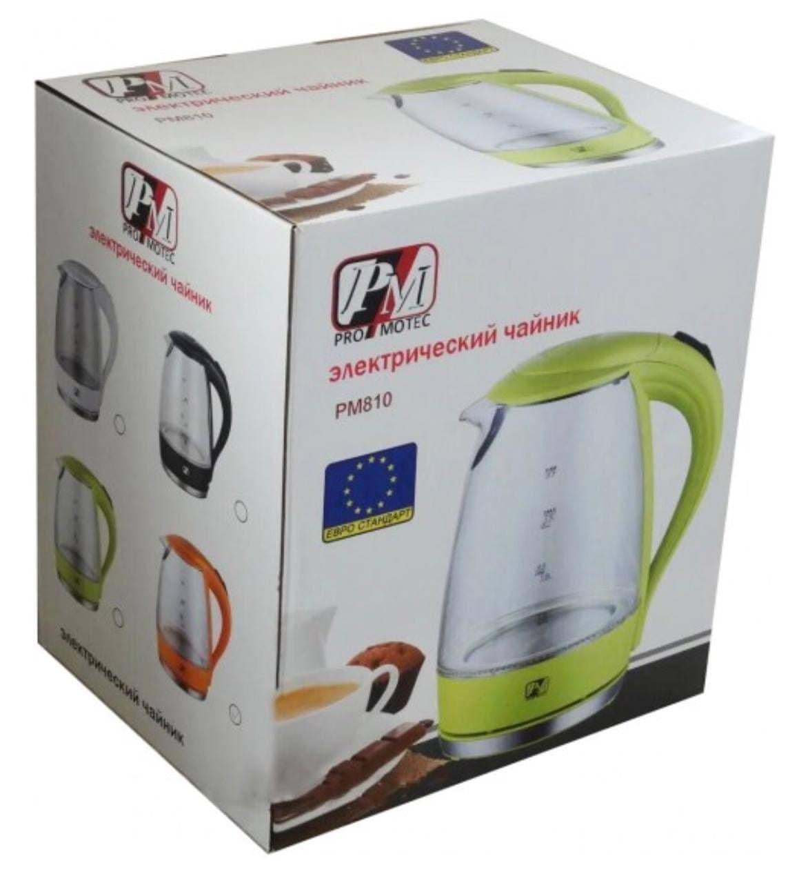 Электрочайник Promotec PM-810 с подсветкой стекляный 1,7 л 2200 Вт Салатовый Электрочайник Promotec PM-810 с подсветкой стекляный 1,7 л 2200 Вт Салатовый