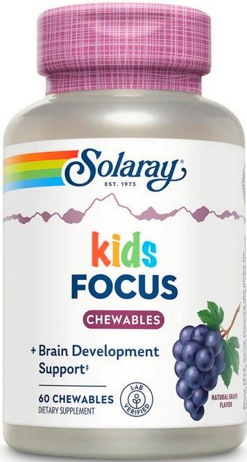 Комплекс для улучшения концентрации и развития мозга детей Solaray Kids Focus со вкусом винограда 60 жевательных таблеток