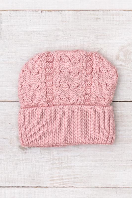 Шапка зимова жіноча в'язана на флісі Носи Своє 54/58 см Персиковий (16081)