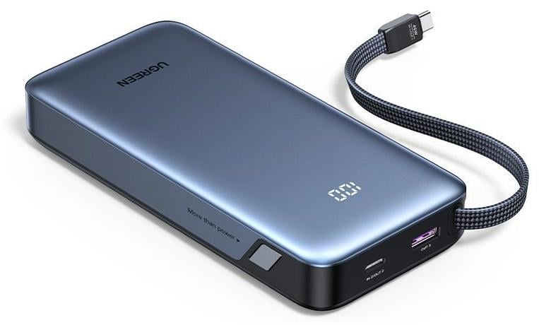Повербанк UGREEN PB536 45W 20000 mAh со встроенным USB-C кабелем для iPhone 8-17/Samsung S26/S25 Ultra PPS Grey (55988)