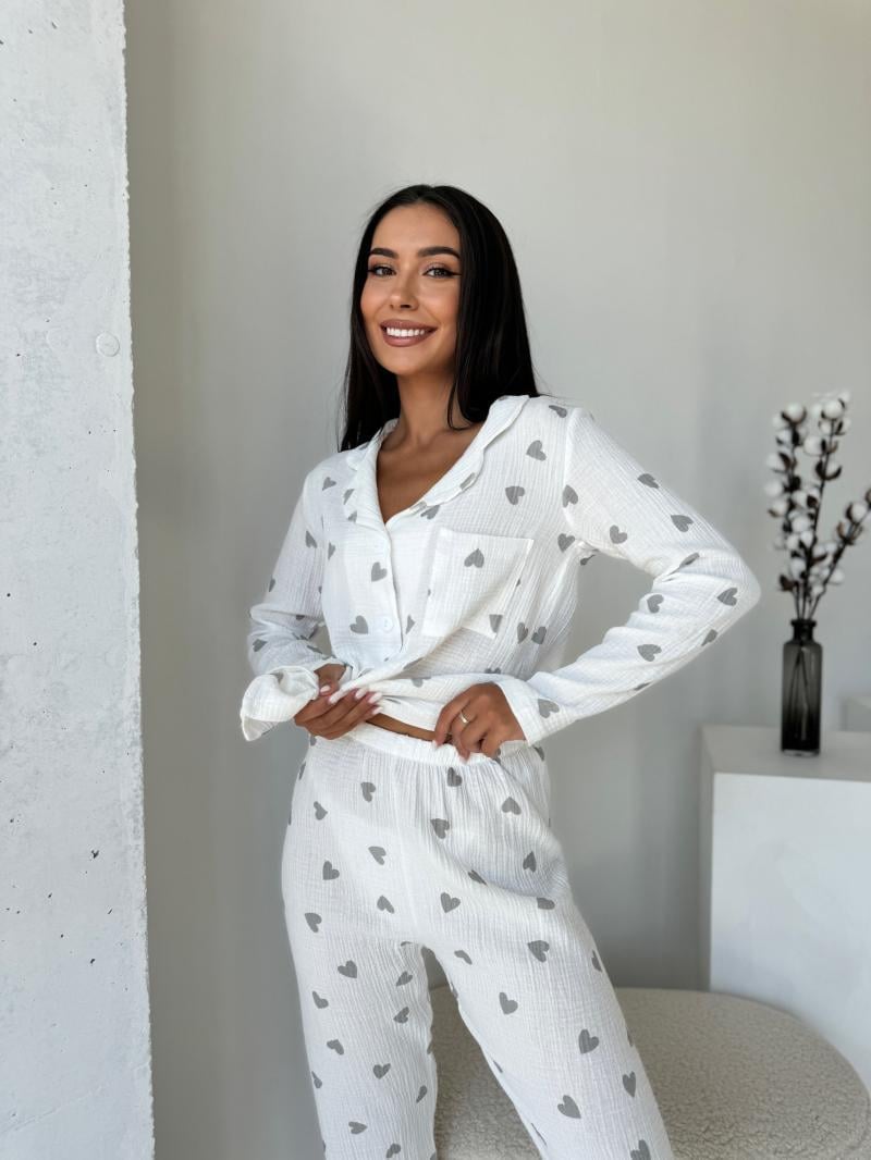 Піжамний набір зі штанами мусліновий M Сіре сердечко (MR26467771) - фото 4
