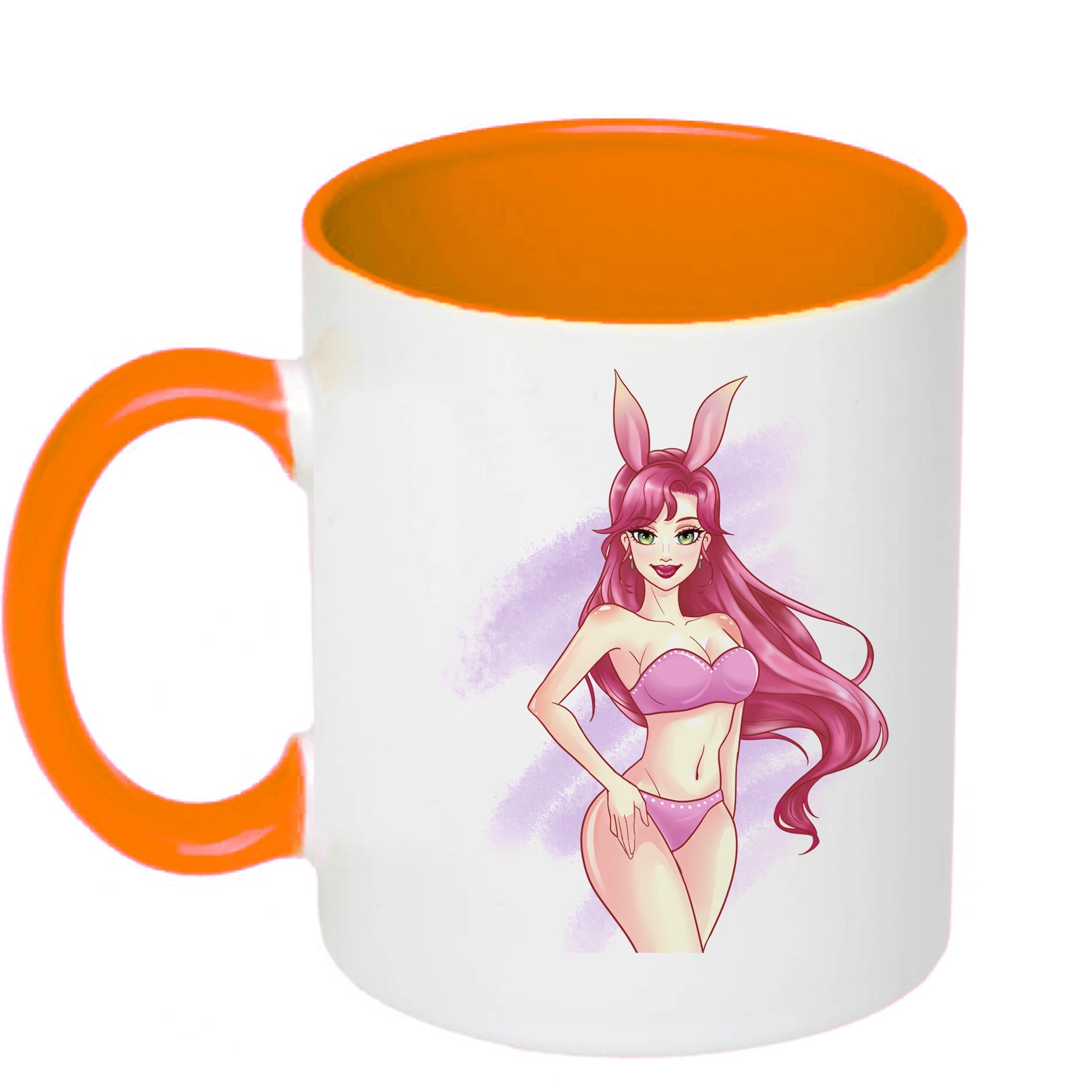 Чашка новогодняя с девушкой кроликом 330 мл Оранжевый (16880)