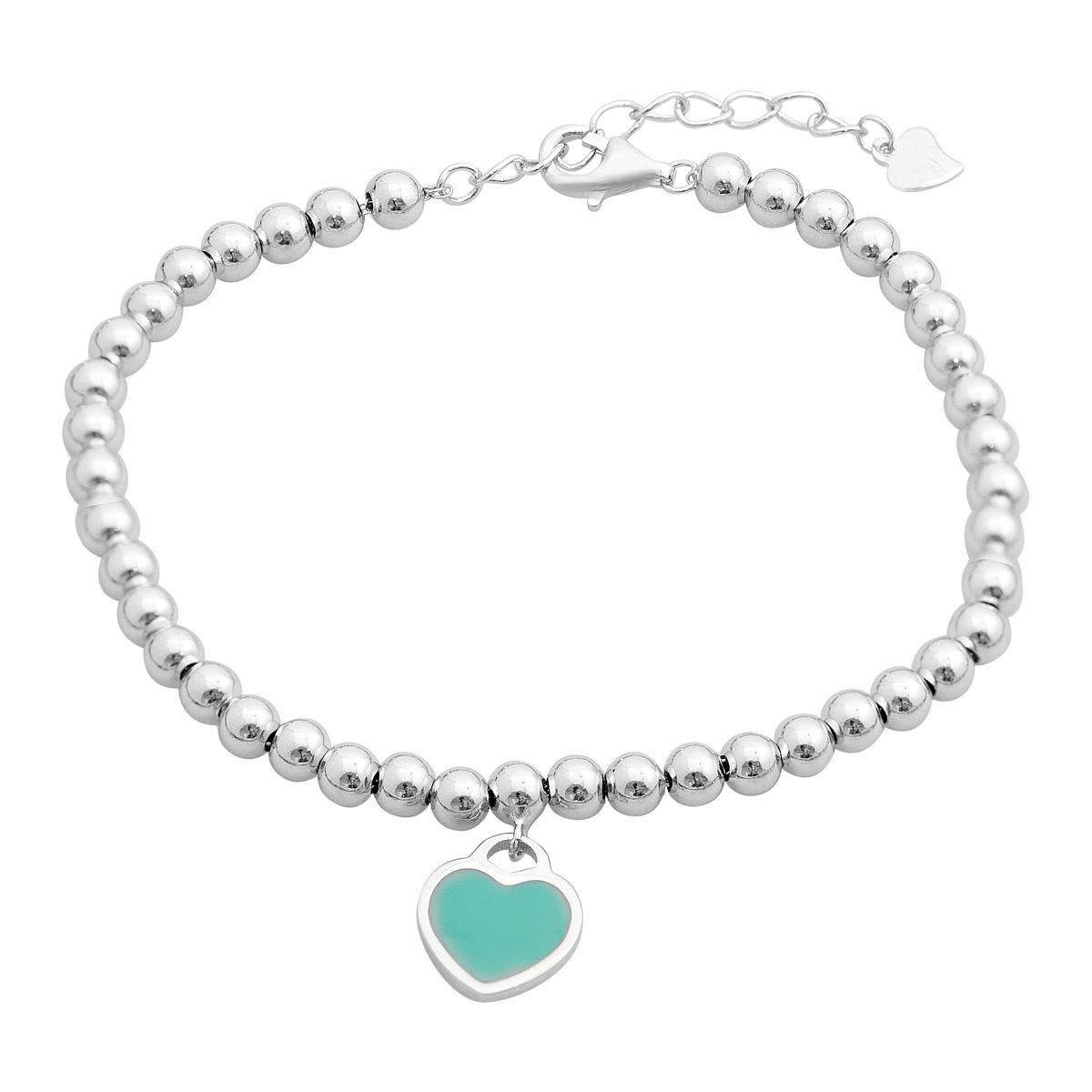 Браслет серебряный Tiffany с эмалевым сердечком зеленого цвета