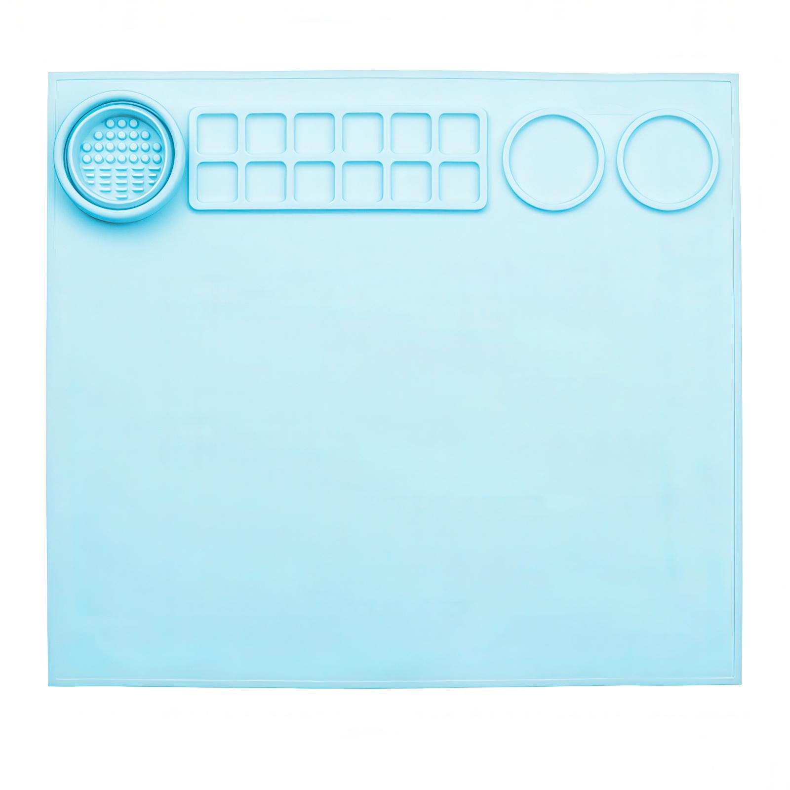 Килимок силіконовий для творчості зі стаканчиком та осередками для фарб 43х38 см Блакитний (23870433) Килимок силіконовий для творчості зі стаканчиком та осередками для фарб 43х38 см Блакитний (23870433)