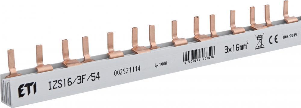 Шина соединительная ETI IZS16/3F/54 3Р 100А тип PIN штирь 54 модуля 16 мм2 1 м (2921114)