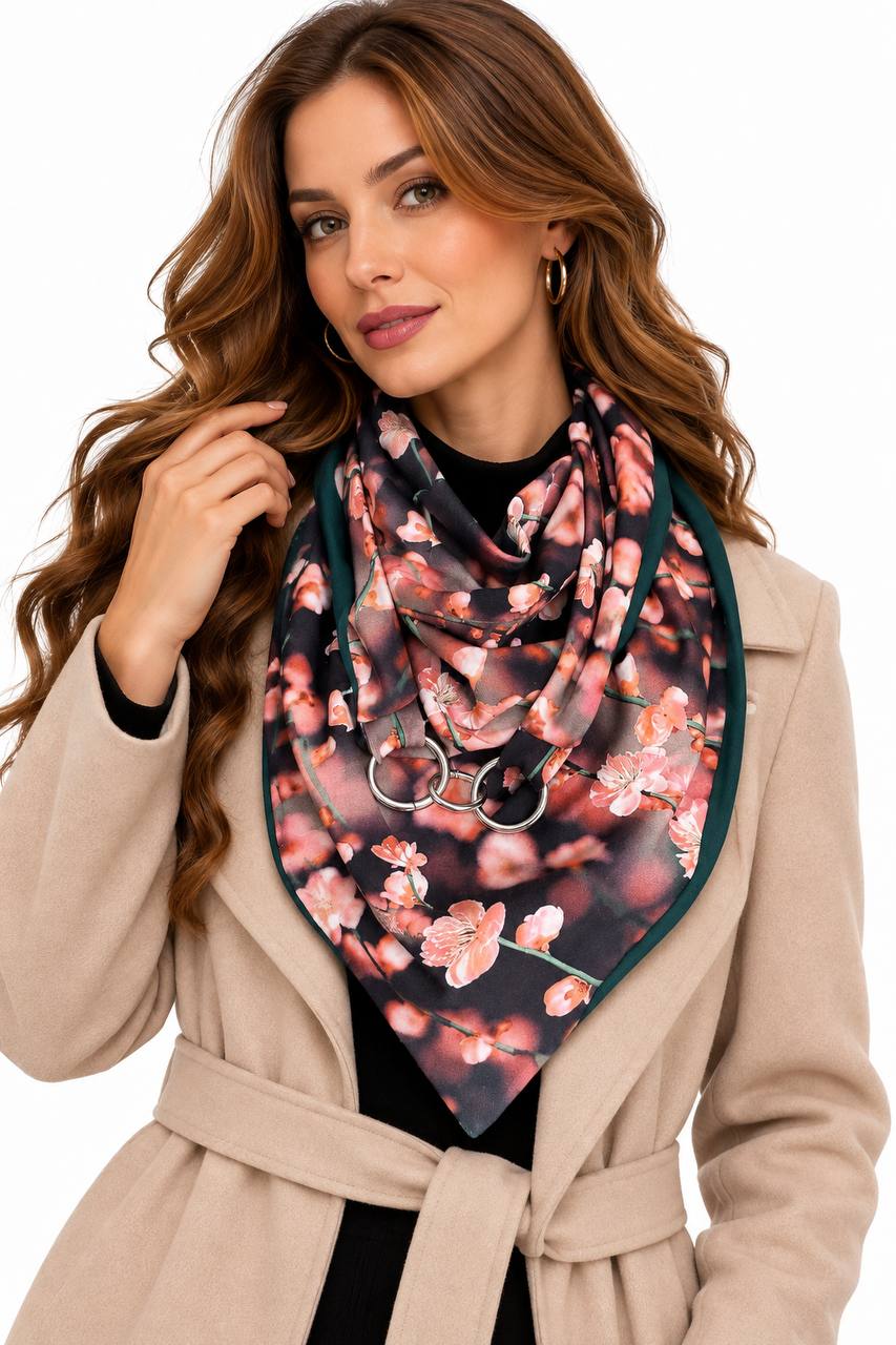 Шарф жіночий двосторонній My scarf Едінбург Квітка сакури трикотажний на металевих кільцях (39079200)