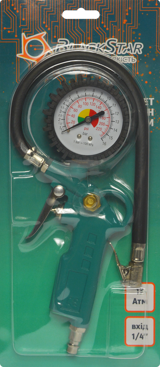Пневмопістолет для накачування коліс Blackstar 17-10000з манометром до 12 Атм 1/4" (20085704) - фото 2 Пневмопістолет для накачування коліс Blackstar 17-10000з манометром до 12 Атм 1/4" (20085704) - фото 2