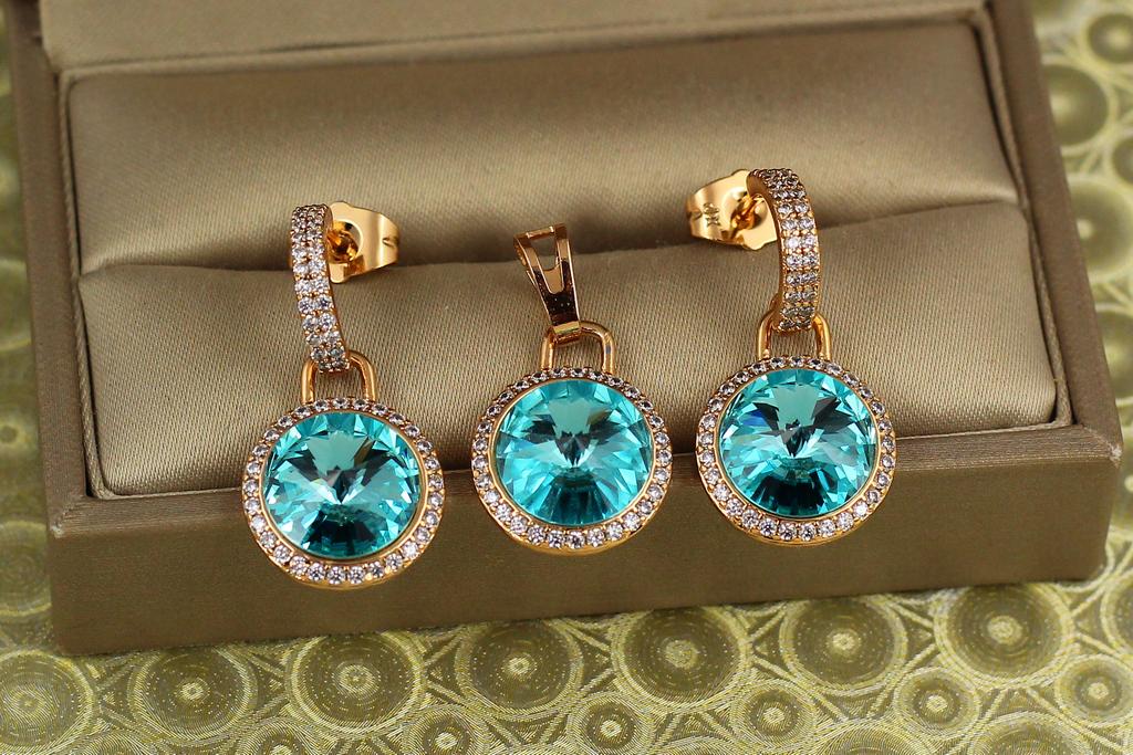 Набор Xuping Jewelry Романс с голубыми камнями Золотистый (31981619)