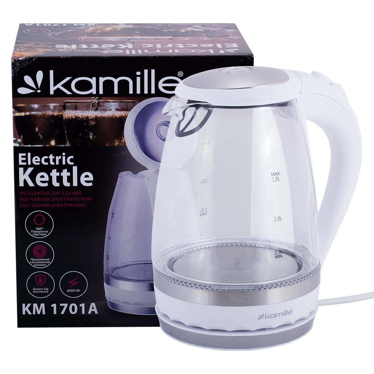Електрочайник Kamille KM-1701A з синім LED-підсвічуванням і сталевими декоративними вставками 1,5 л (1735044015) Електрочайник Kamille KM-1701A з синім LED-підсвічуванням і сталевими декоративними вставками 1,5 л (1735044015)