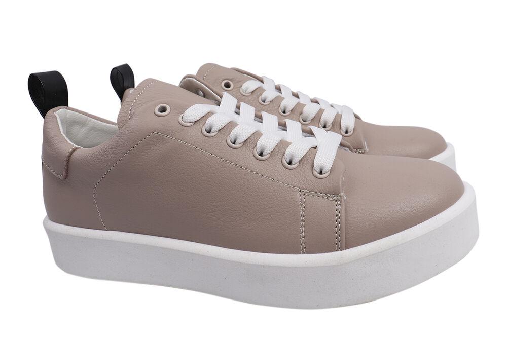 Кеды женские Best Vak из кожи на низком ходу на шнуровке Бежевый (54-21DTC 38)