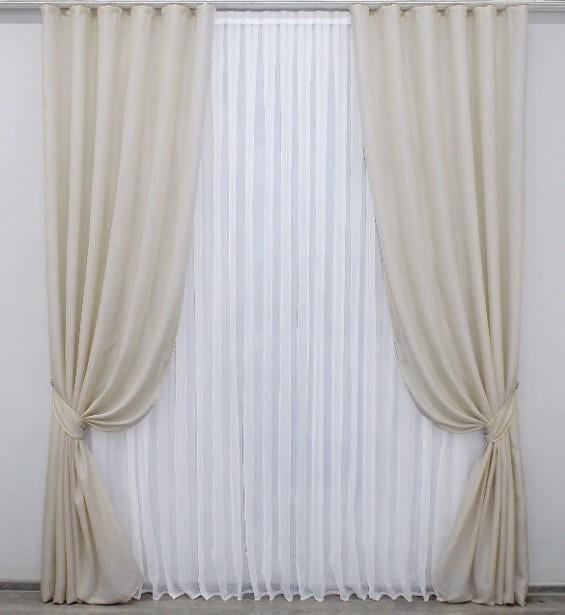 Комплект штор лен мешковина 1,5х2,8 м 2 шт. Светло-бежевый (1283ш)