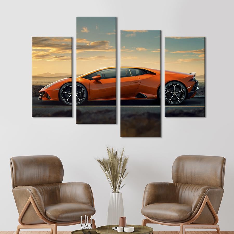 Картина на холсте Яркий оранжевый Lamborghini Huracan Evo 129x90 см (1249-42)