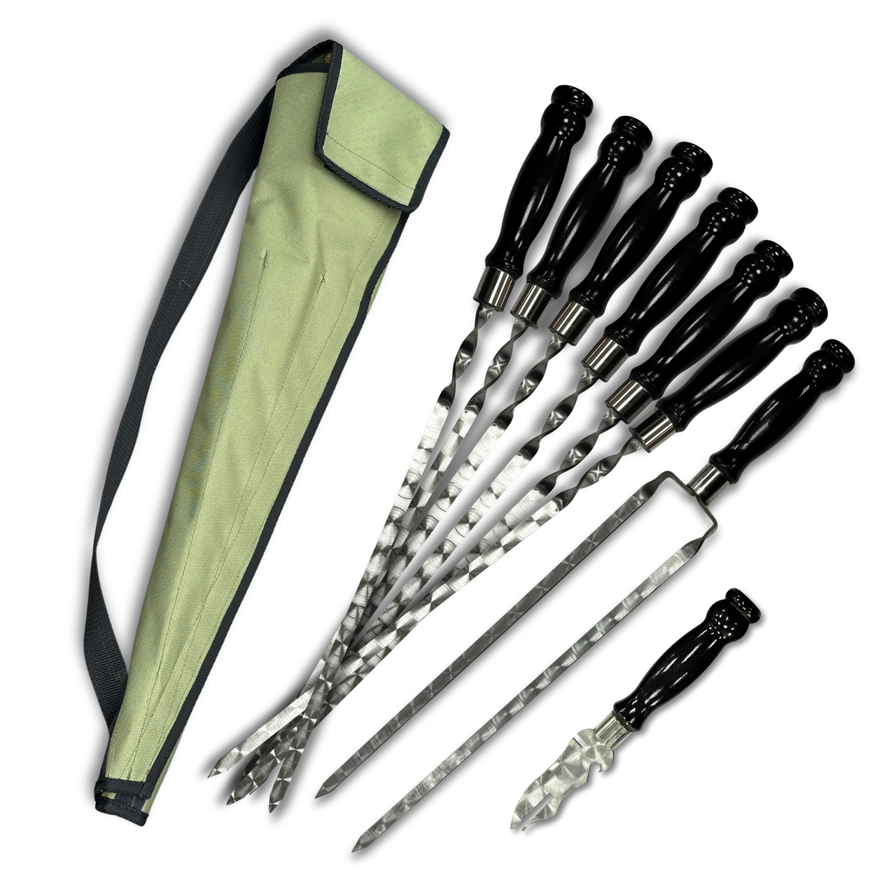 Набор шампуров Лира 6/1/1 черная ручка в чехле Зеленый (N6-1-1-SHMP-LIRA-12-BL)